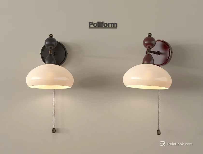 Poliform Wall Mounted Lamps With Dark Colored Base White Shade And Pull Chain Switch 3d model