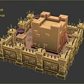 3D Medieval Castle Building With Fortified Walls Watchtowers And Decorative Spikes