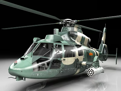 Military Helicopter 3D Model With Camouflage Paint And Weapon Systems 3d model