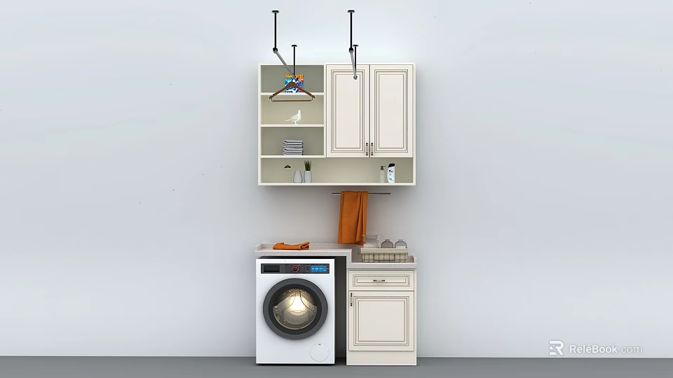 Modern Bathroom Cabinet with Wall Mounted Storage and Washing Machine Unit 3d model