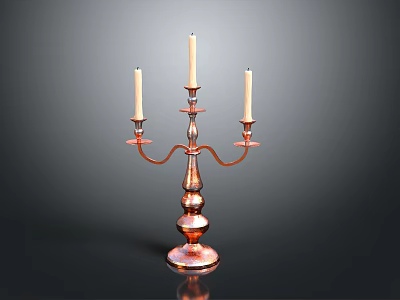 Copper Candelabra With Three Candle Holders Ornate Base And Curved Arms 3d model