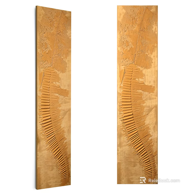 Wooden Decorative Partition With Carved Textured Design For Modern Home Interior 3d model 