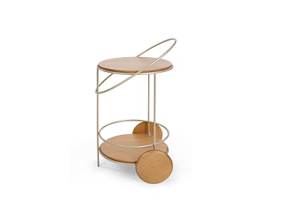 Modern Round Side Table With Metal Frame Wooden Top And Rolling Wheels 3d model