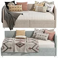 Decorative Sofa Bed Interior With Colorful Pillows Soft Blanket And Wooden Side Table