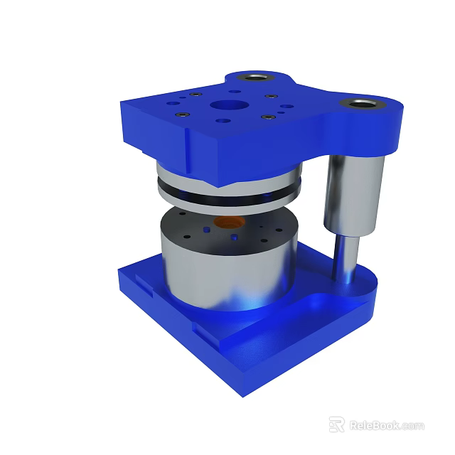 Blue And Silver Mechanical Component With Cylindrical Parts And Holes 3d model 