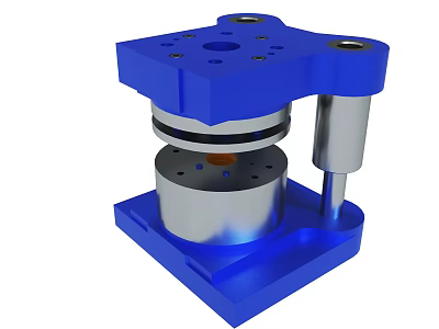 Blue And Silver Mechanical Component With Cylindrical Parts And Holes 3d model