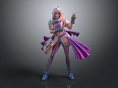 Game and Movie Character With Silver Hair Purple Cape Striped Pants And Blue Shoes 3d model
