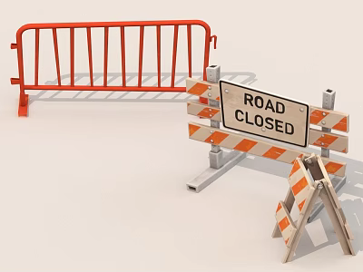 Road Closed Traffic Barricade With Orange Barrier And Construction Cones 3d model