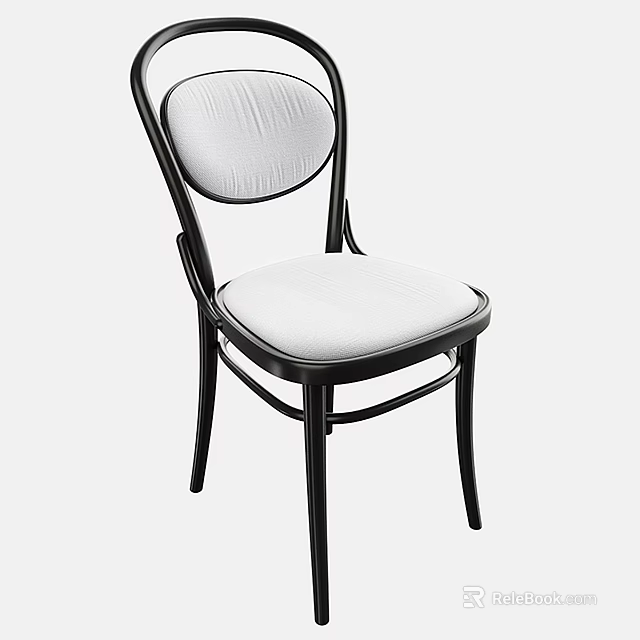 Classic Dining Chair With Black Metal Frame And White Fabric Seat Design 3d model