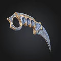 Ornate Karambit Claw Knife With Blue Gold Details And Intricate Patterns