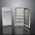 Vintage Electronic Appliances Refrigerators With Closed And Open Doors And Internal Shelves