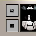 Black and White Framed Wall Art With Arched Window Silhouette And Three