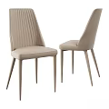 Modern Beige Upholstered Dining Chairs With Striped Back And Slender Legs 3d model