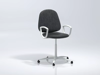Modern Leisure Chair With Gray Fabric Seat White Armrests And Wheel Base 3d model