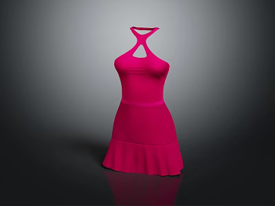 Stylish Pink Halter Neck Dress With Front Cutout And Flared Skirt Design 3d model