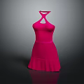 Stylish Pink Halter Neck Dress With Front Cutout And Flared Skirt Design