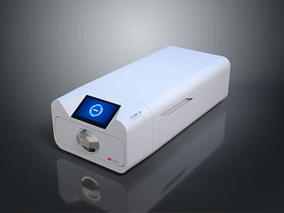 White Portable Digital Device With Blue LCD Screen And Control Knob 3d model