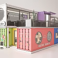 Colorful Container Building With Retro Design Multiple Units Balcony And Round Windows 3d model