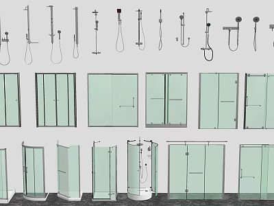 Shower Sauna Accessories With Various Shower Heads Handheld Showers And Enclosures 3d model