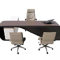 Modern Curved Office Desk with Three Ergonomic Office Chairs and Laptop on Workspace
