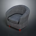Gray Fabric Armchair With Red Casters And Comfortable Upholstered Seat