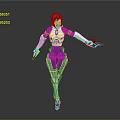 Futuristic Game Movie Character With Blue Hair White And Blue Outfit Holding Guns