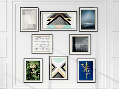 Wall Art Gallery With Framed Pictures Various Styles Geometric Abstract Landscape Sheet Music Botanical Prints 3d model