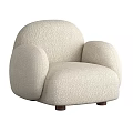 Beige Single Sofa With Soft Fluffy Fabric Rounded Armrests And Wooden Legs