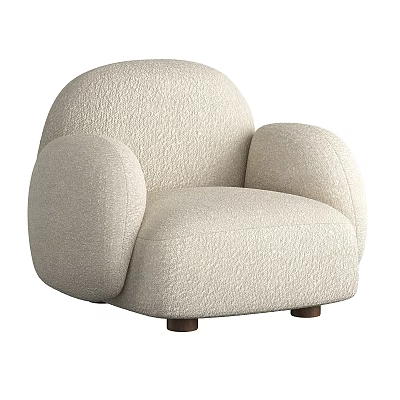 Beige Single Sofa With Soft Fluffy Fabric Rounded Armrests And Wooden Legs 3d model