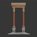 Classical Multiple Columns With Red Shafts Blue Gold Decorations Square Base And Pedestal Top