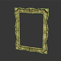 Gold Ornate Carved Vintage Photo Frame With Intricate Design Against Dark Background And Reflective Surface