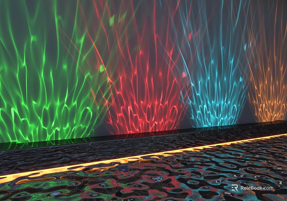 Colorful Water Ripple Lights Projected on Wall and Floor with Vibrant Hues 3d model 