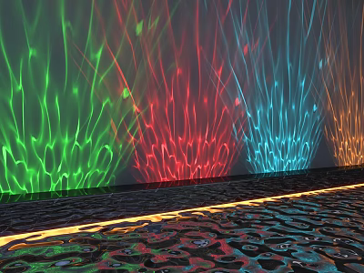 Colorful Water Ripple Lights Projected on Wall and Floor with Vibrant Hues 3d model