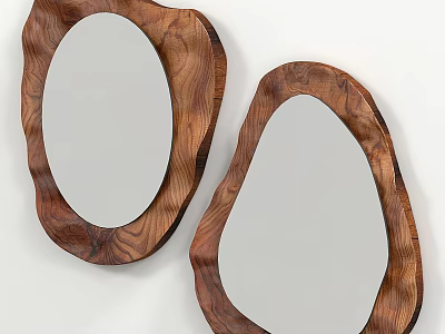Unique Irregular Shaped Wooden Frame Mirrors For Modern Home Wall Decor 3d model