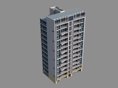 Modern High Rise Residential Building With Multiple Floors Balconies And Light Exterior 3d model