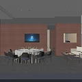Elegant Private Dining Room Interior with Round Table Chairs Sofa and Decorative Wall
