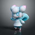 Cute Game Movie Character 3D Model With White Fluffy Head Pink Ears and Blue Eyes