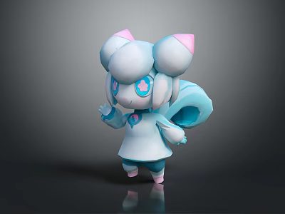 Cute Game Movie Character 3D Model With White Fluffy Head Pink Ears and Blue Eyes 3d model