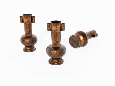 Three Piece Brass Vase Shaped Decorative Ornament Set With Carved Patterns 3d model