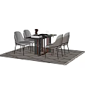 Modern Dining Table Set With Marble Top Four Dining Chairs And Decorative Rug 3d model