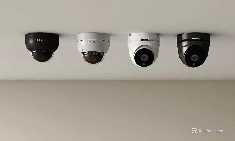 Ceiling Mounted Security Cameras Black and White Dome Design for Surveillance 3d model 