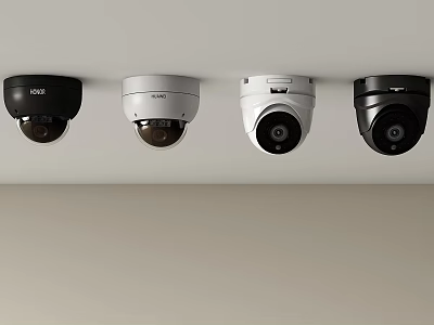 Ceiling Mounted Security Cameras Black and White Dome Design for Surveillance 3d model