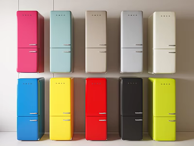 Modern Colorful Refrigerators with Various Vibrant Hues for Home Kitchen Use 3d model