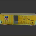 Yellow Union Pacific Model Train Car With Open Door And Identification Numbers