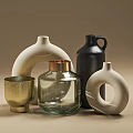 Modern Decorative Vases And Cup With Ceramic Glass Gold Accents Curved Circular Handle Textured Designs