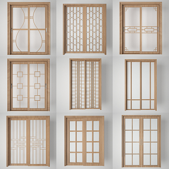 New Chinese style sliding door kitchen balcony glass door 3d model