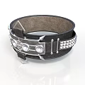 Black Leather Bracelet Daily Accessory With Metallic Decorations Silver Studs Triangular Pieces Round Ornaments 3d model