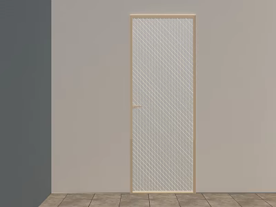 Light Frame Swing Door With Grid Pattern On Beige Wall And Floor Tiles 3d model