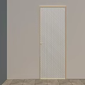 Light Frame Swing Door With Grid Pattern On Beige Wall And Floor Tiles