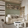 Modern Studio Apartment with Sofa Bed Bookshelf Green Wall and Wooden Floor